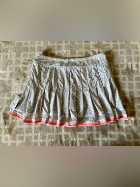 Lucky in Love Light Gray Animal Print Pleated Skater Skort with Coral Stripe